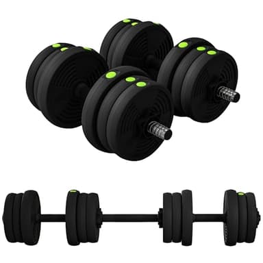 SPORTNOW Set Pesi 2 in 1 con Coppia di Manubri Convertibile in Bilanciere, Peso Totale 20 kg, Dischi Pesi Regolabili e Impugnatura Antiscivolo, Nero e Verde