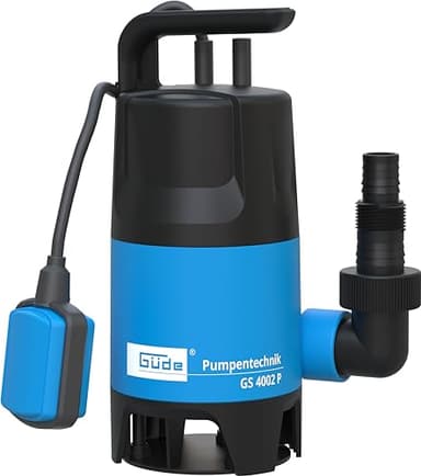 Güde 94630 - GS4002P - Pompa sommergibile per acque luride - Con galleggiante - 400 W - 7500 l/h Altezza massima di erogazione 5 m [Classe energetica A], Blu/Nero