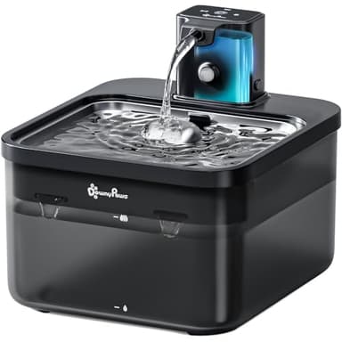 DownyPaws Fontanella per Gatti Senza Fili con Sensore di Movimento, 2,5L Fontanella per Gatti a Batteria 4000mAh, Silenziosa Fontana per Gatti e Cani con Vaschetta in Acciaio, Nero