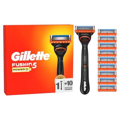 Gillette Fusion 5 Power Regolabarba Uomo, Lame Rasoio a Mano Libera, 1 MANICO e 9 LAMETTE DA BARBA da 5 Lame, Rifinisce Le Aree più difficili