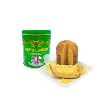 Chiostro di Saronno Panettone Artigianale con Crema di Limoncello Mini 100 g, Panettone a Lenta Lievitazione, Panettone al Limoncello, Senza Canditi e Senza Uvetta, Confezione Latta Verde