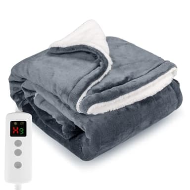 PROALLER Coperta Riscaldante Elettrica, Coperta Termica 160x130 CM Pile Sherpa in Doppia Flanella, Lavabile in Lavatrice, Timer 9 Ore e 10 Impostazioni Di Calore