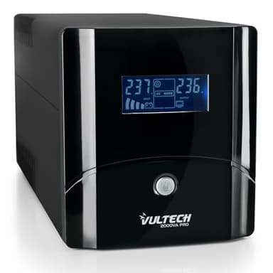 VulTech UPS2000VA-PRO Gruppo di continuità UPS Serie PRO 2000VA 1025Watt, Display LCD, 2x Bipasso/Schuko + 1x IEC13 + RJ11 + USB, Funzione Overload, AVR, sbalzi di tensione per Pc, videosorveglianza