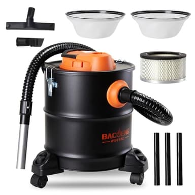 BACOENG Aspiracenere Stufa Pellet 20L, Bidone Aspirapolvere 1200W, Aspira Cenere per Stufa pellet Con Base Rotante, Per Camino Legna, Forno