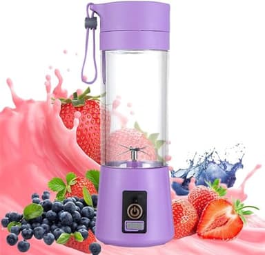 Mf ArtShop Frullatore Portatile USB Mini 380 ml, 6 Lame in Acciaio, Bicchiere di Miscelazione, per Succhi, Frullati, Smoothie, Frappe, Viaggio, Ufficio, Palestra, Famiglia, Viola