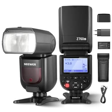 Neewer Z760-C TTL Flash Speedlite, Speedlight Compatibile con Canon, GN60 2,4G 1/8000s HSS Conversione TCM Caricatore di piegatura al litio 7,4V/2600mAh,480 Flashs piena potenza, Riciclaggio rapido in
