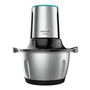 Cecotec Tritatutto ChopBeat 2000 Vindaloo Glass, 500W di Potenza, Tritura, Taglia e Affetta, Lama con 4 Lame in Acciaio Inossidabile, 2 Velocità, Ciotola in Vetro da 500g