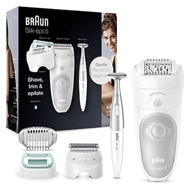 Braun Silk-épil 9 Depilatore Donna, Epilatore Viso Donna, Testina Flessibile, Pelle Liscia, con Cappuccio Regolatore, 5-825 Bianco/Silver