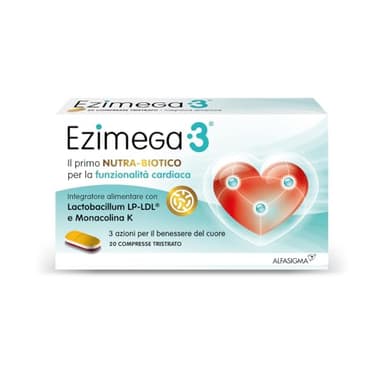 Ezimega 3, Integratore per il Colesterolo a Base di Monacolina K, Resveratrolo, Coenzima Q10, Lp-Ldl Probiotico Lactobacillus Plantarum, Acido Folico, 20 Compresse