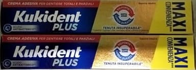 Kukident Plus Doppia Azione MAXI Crema Adesiva Dentiere Totali Parziali, 2x65g