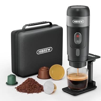 HIBREW H4A - Macchina Caffè Portatile per Auto, 3 in 1 Caffettiera Portatile per Capsule Nes* Original, DG*, Caffè Polvere Compatibile, 12V, 60ml (Premium,Nero)