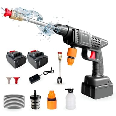 Pistola per Idropulitrice a Batteria. Pulitore ad Alta Pressione 35Bar/500PSI e 1500mAh/300W con 2 Batterie da 48V.Pistola Portatile per Idropulitrice con Accessori, per Auto, Terrazzi e Giardini.