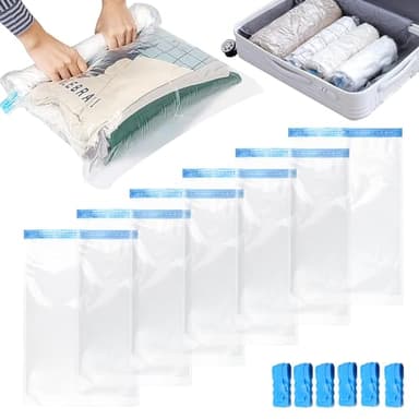 Tekenewbse 6 Pezzi Sacchetti Sottovuoto Vestiti, Sacchi Buste Sottovuoto da Viaggio, Sacco Macchina Vestiti, Sacchetti Senza Pompa per Materasso, Biancheria Letto, Cuscini, Piumini 60×40cm