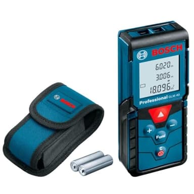 Bosch Professional Distanziometro Laser GLM 40 (con Funzione di Memorizzazione, Campo di Misurazione: 0,15 – 40 m, 2 Pile da 1,5 V, Custodia Protettiva)