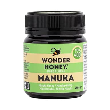 Wonder Honey Miele di Manuka Grezzo Certificato MGO 400+ (13+) Non pastorizzato, Tracciabile, Non OGM, Senza pesticidi, Confezionato in Nuova Zelanda, Vaso PET BPA free | 250g