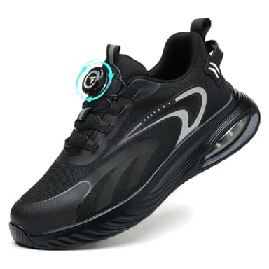 AEKYIWL Scarpe Antinfortunistiche Uomo Donna Scarpe da Lavoro Leggere Traspiranti Comode Scarpe Sicurezza con Lacci Fibbia Girevole Regolazione Rapida Nero, 44 EU