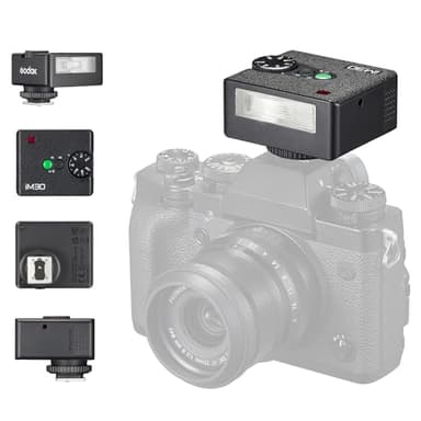Godox iM30 Flash Godox per Fotocamera, 7 Livelli di Potenza Mini Flash Speedlite 6500K±200K per Canon Sony Nikon Fuji Olympus
