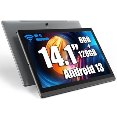 azamp Tablet MES-B1, Tablet da 14,1 pollici Android 13 con 1920 x 1080 IPS HD, 6 GB/128 GB, 512 G di espansione, e batteria da 10000 mAh, ideale per produttività, intrattenimento e istruzione