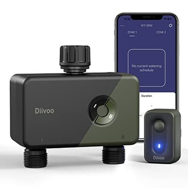 Diivoo Timer Irrigazione WiFi 2 Zone con Tecnologia RFID 196ft, Centralina Irrigazione WiFi Compatibile con Alexa Intelligent Voice, Telecomando Programmatore Irrigazione con 6 Piani, per Il Giardino