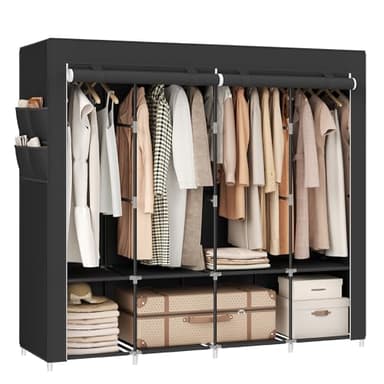 SONGMICS Guardaroba, Armadio Portatile, Porta Abiti con 4 Barra Appendiabiti, Ripiani, 4 Tasche Laterali, 45 x 170 x 167 cm, Grande Capienza per Camera da Letto, Soggiorno, Nero RYG094B02