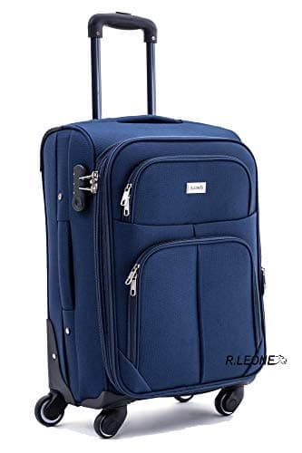 R.Leone Valigia Trolley Espandibile bagaglio a mano 4 ruote in stoffa 214 (Blu, S Bagaglio a mano 55cm)