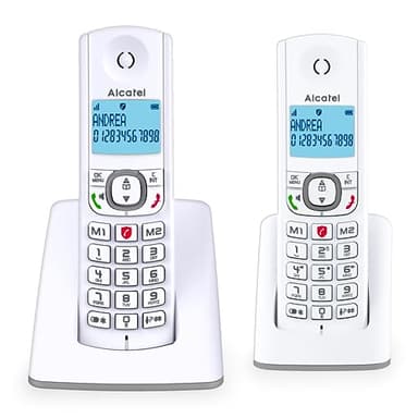 ALCATEL F530 Duo - Telefono fisso cordless DECT - Grande display retroilluminato - Vivavoce - Funzione blocco chiamate - 2 tasti di memoria diretta - 2 portatili - Bianco/Grigio