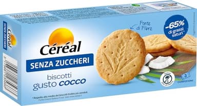 Céréal Biscotti, Senza Zucchero, gusto cocco, merendine dolci senza zuccheri, fonte di fibre, in monoporzioni, 132 g