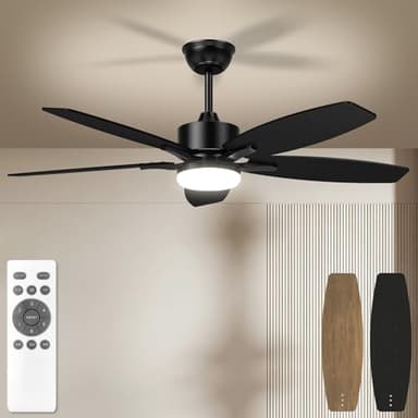 Orthland 106cm Ventilatore da Soffitto con Luce e Telecomando, 5 Pale Reversibile Silenzioso Lampadario Ventilatore da Soffitto con Motore DC, 6 Velocità Lampada Ventilatore da Soffitto