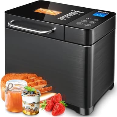 KEEPEEZ Macchina per il pane 17 in 1, 2 lb in acciaio inox con 2 paddles, riscaldamento rapido al quarzo, distributore per auto, padelle in ceramica, macchina per il pane con 3 dimensioni e 3 colori