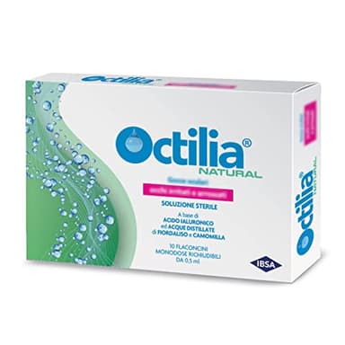 Octilia Natural Gocce Oculari Acido Ialuronico Gocce Occhi Acque Distillate Di Fiordaliso E Camomilla Gocce Per Occhi Irritati E Arrossati in 10 Flaconcini Monodose Richiudibili Da 0,5ml