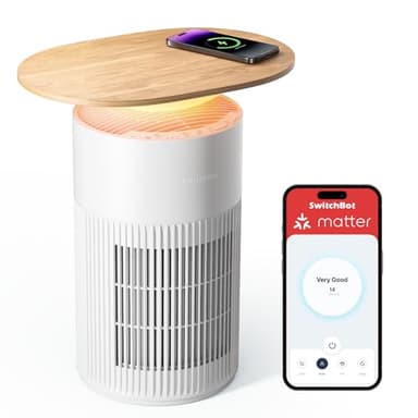 SwitchBot Purificatore D'aria Con App E Luce Notturna, CADR 400m³/h Fino A 83㎡, Filtro HEPA Rimuove 99.97% Di Muffa, Polvere, Polline, Modalità Sonno 20dB (Purificatore d'aria da tavolo)