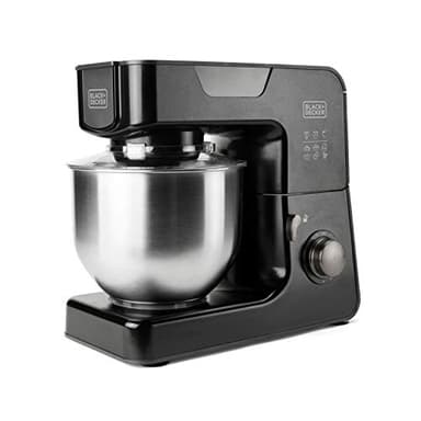 Black+Decker BXKM1000E - Impastatrice 1000W. Ciotola in acciaio inossidabile da 5,2L. 8 velocità + funzione Turbo. Coperchio anti-schizzi. Piedini antiscivolo. Nero
