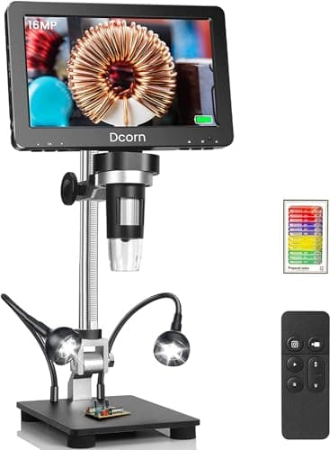 Dcorn 7'' HDMI Microscopio Digitale 1500X, 16MP 1080P LCD Microscopio Digitale per Saldatura Adulti, 10 LED di Luce, Microscopio Elettronico Compatibile con Windows/Mac/TV/Proiettore