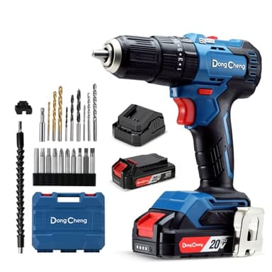 DongCheng - Trapano avvitatore a percussione a batteria, 18 V, 50 Nm, senza spazzole, 20 + 1 livelli di coppia, 2 marce, mandrino da 13 mm, con batterie da 2 Ah da 2 Ah, caricabatterie, set di