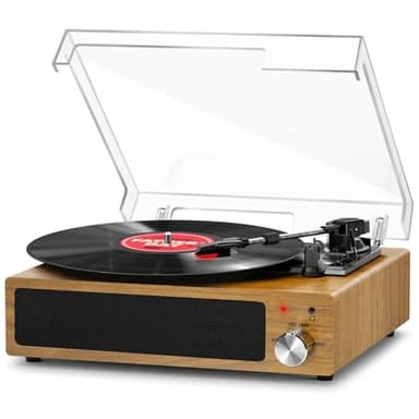 Giradischi Vinile, FYDEE Giradischi Bluetooth Vintage con 3 Velocità 33/45/78 RPM e 2 Altoparlanti Incorporati, Lettore Vinile Portatile Supporta Jack per Cuffie, RCA, AUX - Legno Naturale