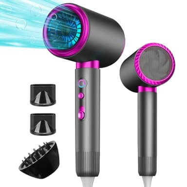 AIUNAOM 2400W Phon Capelli, Asciugacapelli Ionico Silenziosi con 1 Diffusore e 2 Concentratori, 3 Impostazioni di Velocità Phon Ionico a Velocità Costante per viaggio saloni famiglie