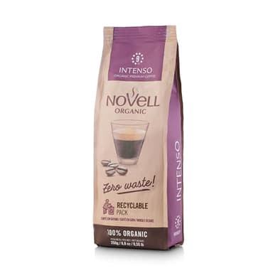 NOVELL - Caffè in Grani Naturale Intenso Residuo 0 250g | Caffè Ecologico in Grani Dolce e Intenso | Pacchetto Unico | Uso Pratico con Impegno Ambientale | Caffè Arabica | 100% Ecologico di Qualità