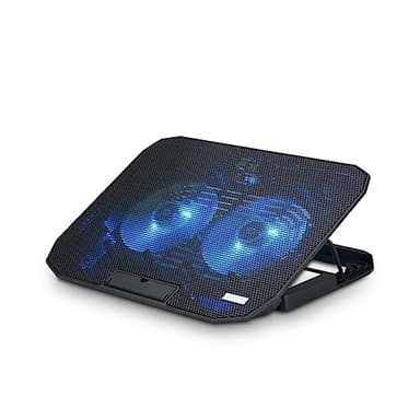 NK Laptop Cooler Stand - Ventola per computer portatili da 12 a 17 pollici con 5 supporti regolabili in altezza, 2 ventole silenziose, 2 porte USB, raffreddamento rapido, luce LED blu - Colore nero