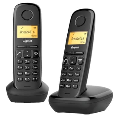 Gigaset A170 Duo - Due Telefoni Portatili, Display Illuminato - Facile da Usare - Installazione Facile, Chiamate Interne, Trasferimento di Chiamata, Nero [Versione Italiana]