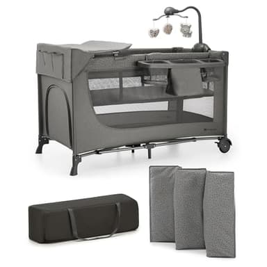 Kinderkraft JOY ACC 2 Lettino Bambino 3 in 1, Culla Viaggio, Pieghevole, Giocattoli, Borsa Trasporto, con accessori, per Bambini da 0-25 Kg, Grigio