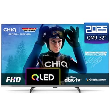 CHiQ L32QM9G 32 Pollici (80 cm) FHD Smart Televisione, QLED, HDR10, Google TV, Google Assistant, Sintonizzatore Triplo, Dolby Audio, Dbx-tv, Chromecast integrato, Senza Cornice in Metallo, Nero