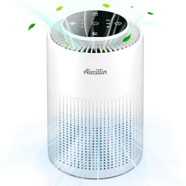 Aircillin Purificatore d'Aria, Copertura Massima 765Sq Ft, Purificatore Aria 3 Velocità Con Filtro HEPA, Può Rimuovere Il 99,97% di Polvere, Polline, Fumo, Timer, 23 dB, Luce notturna
