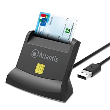 ATLANTIS lettore smart card P005-SMARTCRV-U, tessera sanitaria, carta nazionale dei servizi, attivazione spid e firma digitale, per pc e notebook, porta usb, Nero