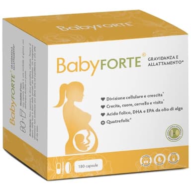 BabyFORTE® Gravidanza Multivitaminico | acido folico, Quatrefolic® + Omega 3 DHA EPA | Vegano | 180 Capsule | Allattamento Integratore
