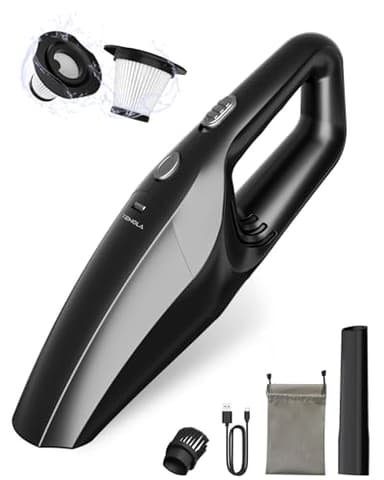 TEMOLA Aspirapolvere Per Auto Ricaricabile Con Filtro HEPA, Portatili Accessori Auto Aspirabriciole Senza Fili Piccolo, Aspiratore Macchina Degli Interni Auto, Mini Aspirapolvere Potente (Black)
