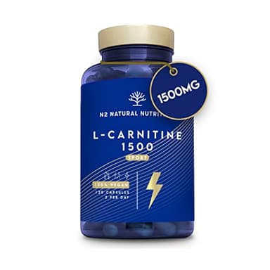 Natural Nutrition L CARNITINA 1500 . Migliora lo Sviluppo Sportivo. Brucia Grassi. Perdita di Peso. Provvede Energia. Integratore di aminoacidi. 120 Capsule Vegetali. Certificato VEGANO. CE.N2