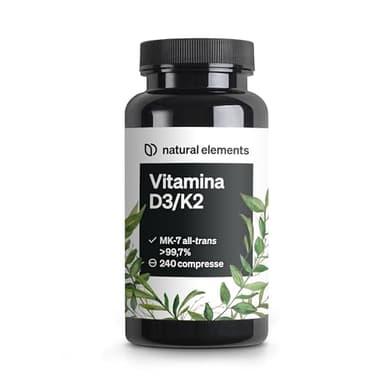 Vitamina D3 + K2 – MK-7 all-trans >99,7% e vitamina D3 2.000 U.I. – 240 compresse – ad alto dosaggio, elevata biodisponibilità – senza additivi inutili