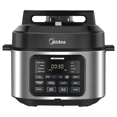 Midea Pentola a pressione 9 in 1, multicooker con 12 funzioni, pentola a pressione da 6 l, cuoci riso, vapore, yogurt, cottura a fuoco lento e Sous Vide, ricettario, acciaio inox