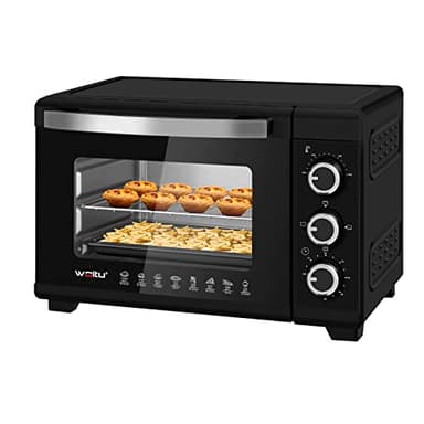 WOLTU Fornetto Elettrico da 21 Litri 1280W, Forno per Pizza, Temperatura tra 100-230℃, Timer 0-60 Minuti, Porta a Doppio Vetro Visibile, con Teglia, Griglia, Pinza e Vassoio, Nero