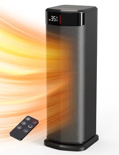 QEXREED Stufetta Elettrica Basso Consumo, 2000W, PTC, 4 Modalità, Modalità ECO, Termostato, 90° Oscillazione, Timer 24H, Telecomando, Protezione da Ribaltamento e Surriscaldamento per Uso Interno